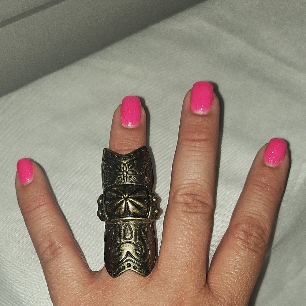 Antique Brass Gold Statement Ring - image 2